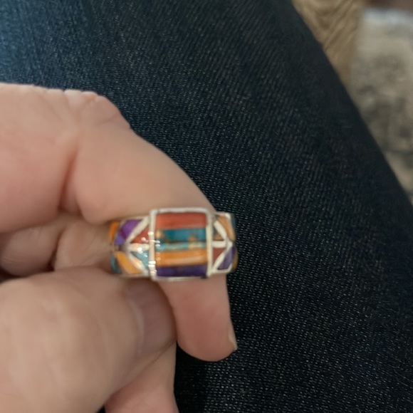 Southwestern Sterling Ring Size 9 Turquoise & Mixed Stone 925 - Picture 3 of 7